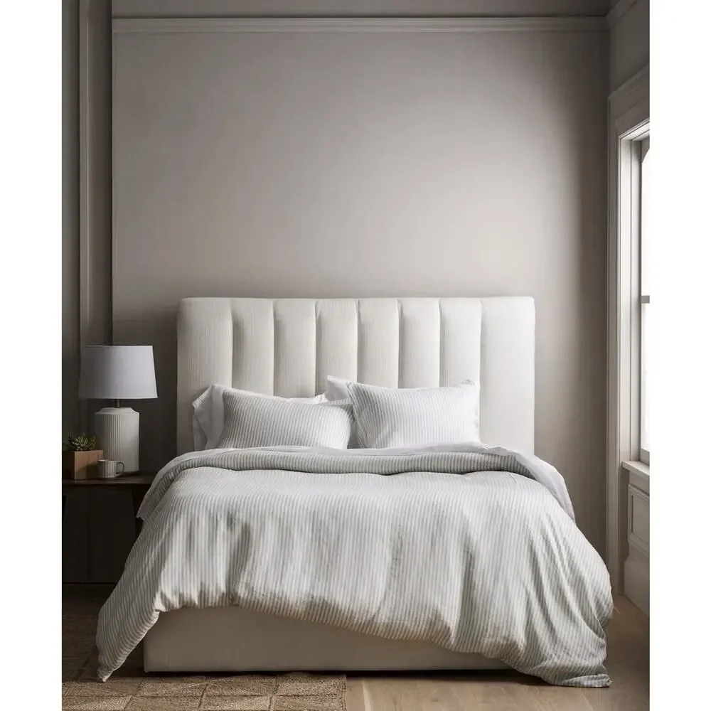 Quince 100% European Linen Stripe Duvet Cover • Full /Queen• Mist White $154